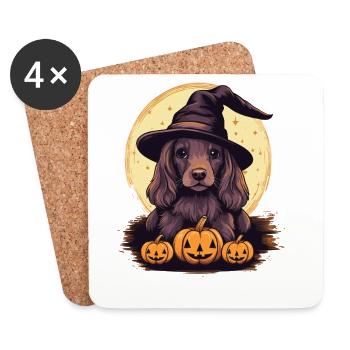 Halloween Chapeau de sorcière Citrouille Chien Cocker Épagneul - Dessous de verre (lot de 4) - blanc - Devant