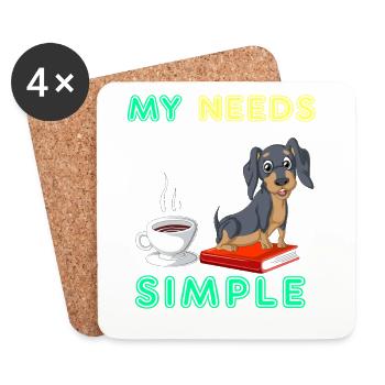 Bücher Kaffee und Dackel Lustiger Hundeliebhaber Design - Untersetzer (4er-Set) - Weiß - Vorne