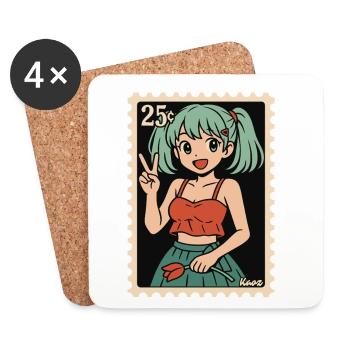 Anime Girl Postmark Illustration - Coasters (set of 4) - white - Front