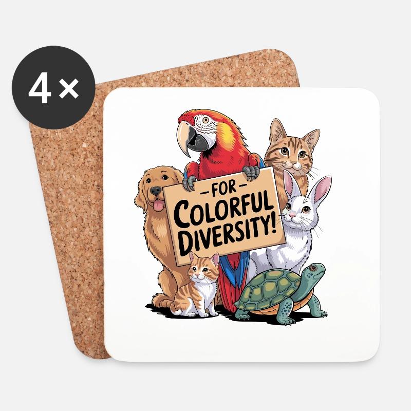  For Colorful Diversity Tiere Vielfalt Bunt - Untersetzer (4er-Set) - Weiß