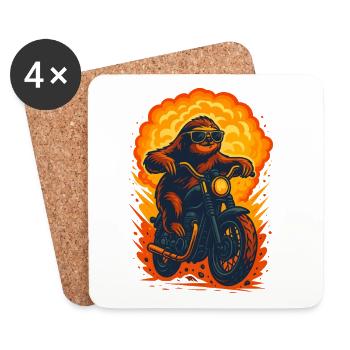 Cool Sloth Riding Motorcycle, Love Slots  - Coasters (set of 4) - white - Front