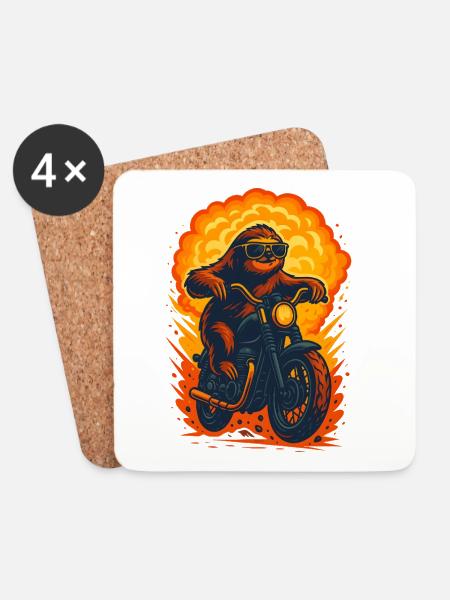 Cooles Faultier reiten Motorrad, Liebe Slots - Untersetzer (4er-Set) - Weiß