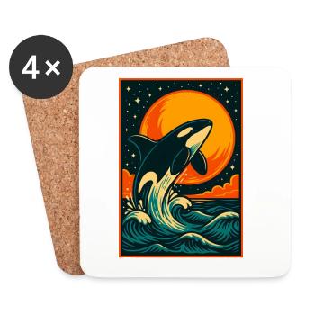 Sunset Orca, Liebe Meerestiere - Untersetzer (4er-Set) - Weiß - Vorne