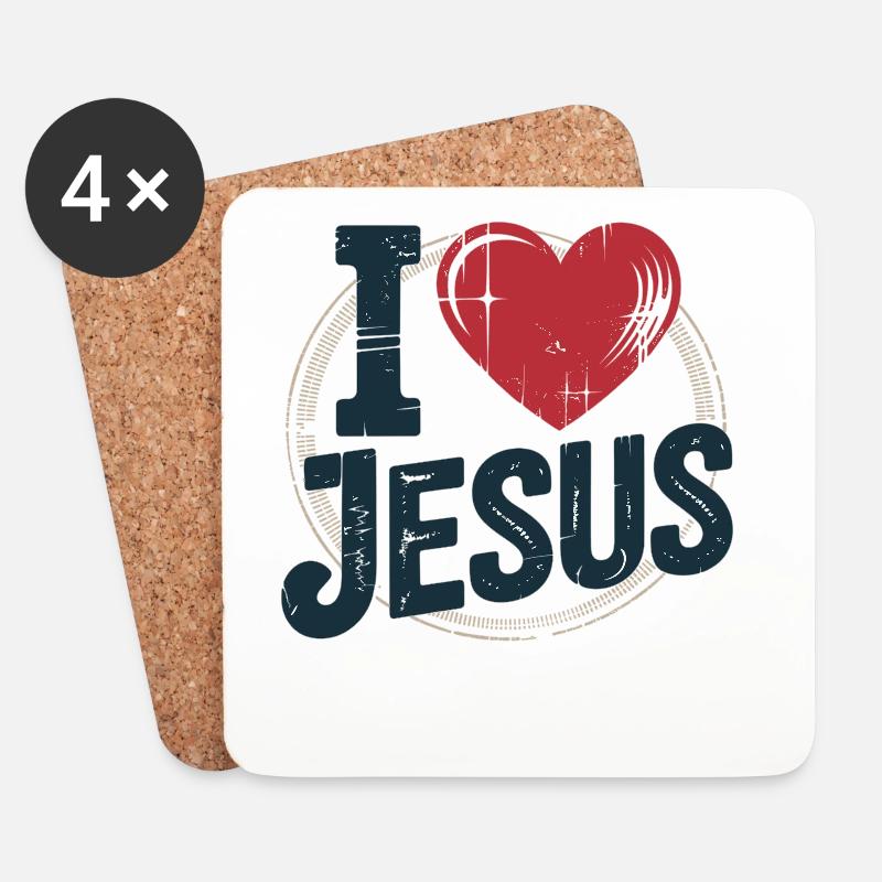 Herz Jesus Kreuz Design - Untersetzer (4er-Set) - Weiß