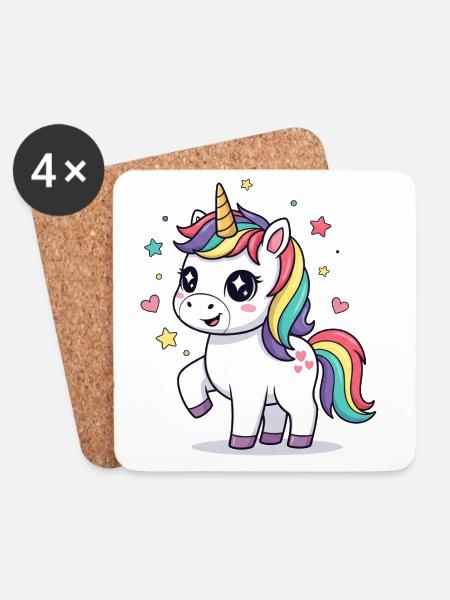 Verspieltes Einhorn mit Regenbogenmähne - Untersetzer (4er-Set) - Weiß