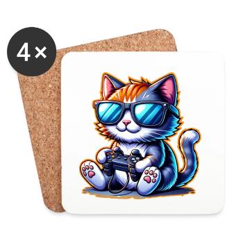 Katze Gaming Gamer - Untersetzer (4er-Set) - Weiß - Vorne