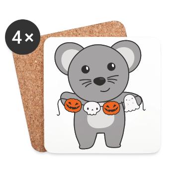 Maus Happy Halloween Kürbis Geist Kostüm - Untersetzer (4er-Set) - Weiß - Vorne