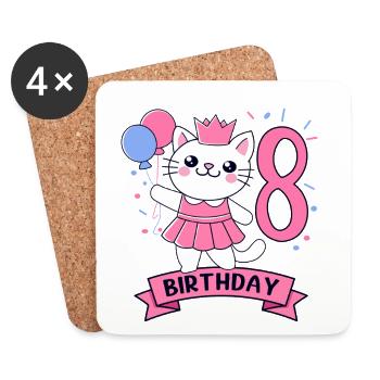 8ème anniversaire fille princesse chat 8 - Dessous de verre (lot de 4) - blanc - Devant