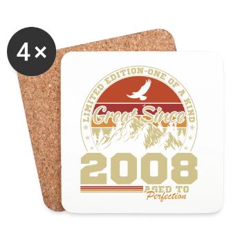 2008 Vintage Retro Geburtstagsgeschenk - Untersetzer (4er-Set) - Weiß - Vorne