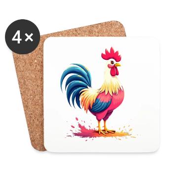 Farbenfroher Hahn mit künstlerischem Flair - Untersetzer (4er-Set) - Weiß - Vorne