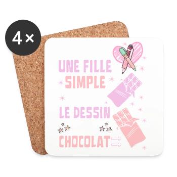 Je Suis Une Fille Simple Dessin et Chocolat - Dessous de verre (lot de 4) - blanc - Devant