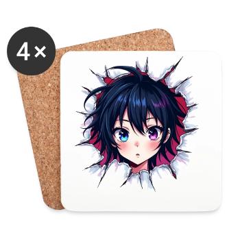 Anime Girl mit Farbwechsel Augen - Untersetzer (4er-Set) - Weiß - Vorne