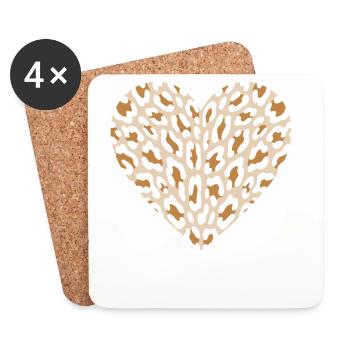 Cœur de léopard pour les amoureux des animaux - Dessous de verre (lot de 4) - blanc - Devant