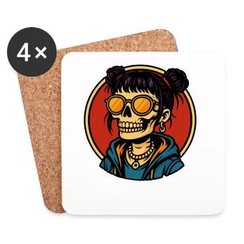 Tête de mort Dame dans le style de la rue look squelette - Dessous de verre (lot de 4) - blanc - Devant