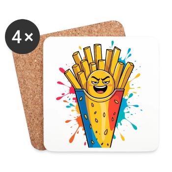 Laughing French Fries Cartoon Design - Coasters (set of 4) - white - Front