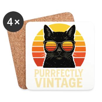 Purrfectly Vintage Katze mit Brille - Untersetzer (4er-Set) - Weiß - Vorne