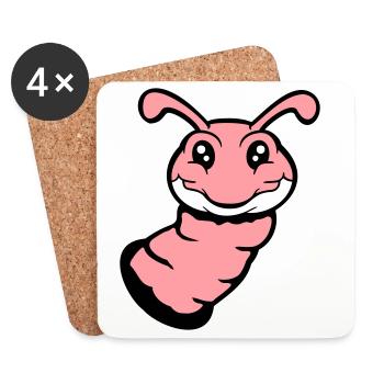 Raupe guckt aus Loch lächelt süß Wurm Comic Spaß - Untersetzer (4er-Set) - Weiß - Vorne