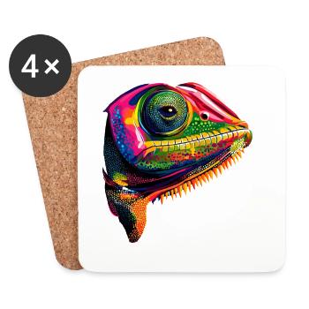 Chameleon Lizard Reptile Chameleon Iguana Lizard - Coasters (set of 4) - white - Front