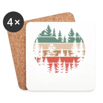 Motif de silhouette d'arbres de nature de forêt rétro randonnée - Dessous de verre (lot de 4) - blanc - Devant