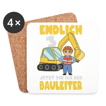 3 Geburtstag Bagger Geschenk Junge 3 Jahre - Untersetzer (4er-Set) - Weiß - Vorne