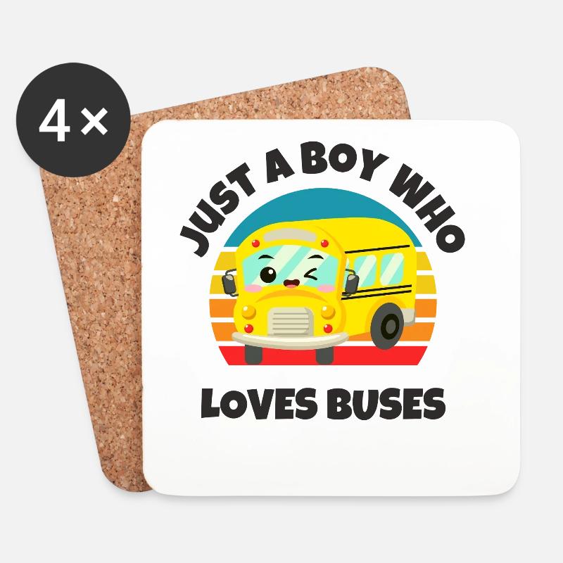 Junge, der Busse liebt Kawaii Retro Schulbus - Untersetzer (4er-Set) - Weiß