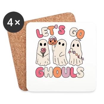 Allons goules groovy fantôme avec des fleurs vintage - Dessous de verre (lot de 4) - blanc - Devant
