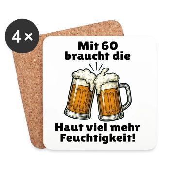 Männer 60. Geburtstag Bier Spruch - Untersetzer (4er-Set) - Weiß - Vorne