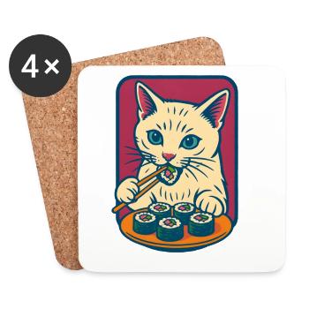 Skurrile Sushi-Katzenillustration - Untersetzer (4er-Set) - Weiß - Vorne