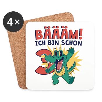 3 Geburtstag Krokodil Geschenk Junge 3 Jahre - Untersetzer (4er-Set) - Weiß - Vorne