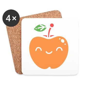 Illustrierte Happy Apple Nektarine - Untersetzer (4er-Set) - Weiß - Vorne