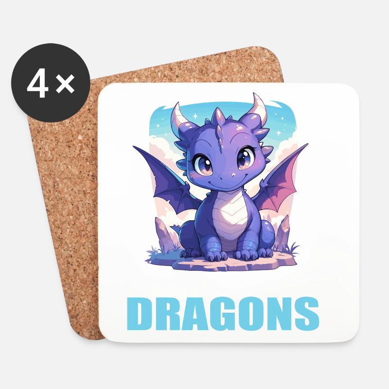 Drachen Drache - Untersetzer (4er-Set) - Weiß