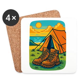 Camping Adventure Boots Tent Beach - Coasters (set of 4) - white - Front