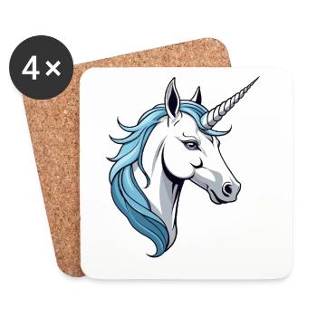 Motif élégant de tête de licorne avec crinière bleue - Dessous de verre (lot de 4) - blanc - Devant