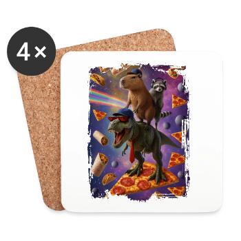 Motif animalier imaginatif sur fond de pizza - Dessous de verre (lot de 4) - blanc - Devant