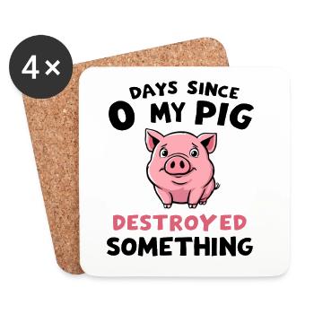 0 jour depuis que mon cochon a détruit quelque chose d'amusant - Dessous de verre (lot de 4) - blanc - Devant