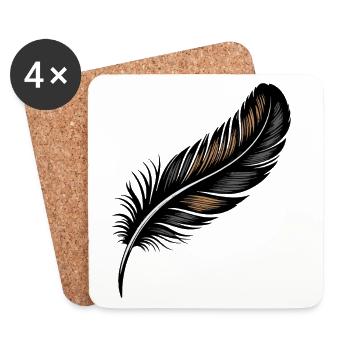 Élégant design de plumes noires et dorées - Dessous de verre (lot de 4) - blanc - Devant