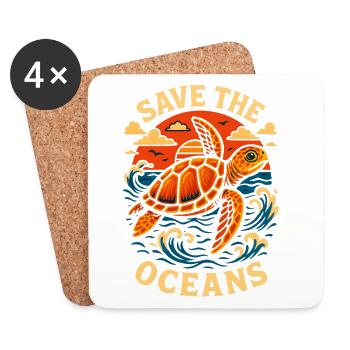 Illustration de la tortue Sauver les océans - Dessous de verre (lot de 4) - blanc - Devant