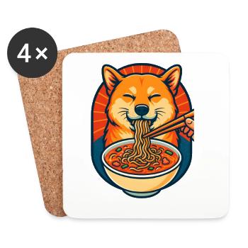 Happy Shiba Inu Noodle Bowl Design - Coasters (set of 4) - white - Front