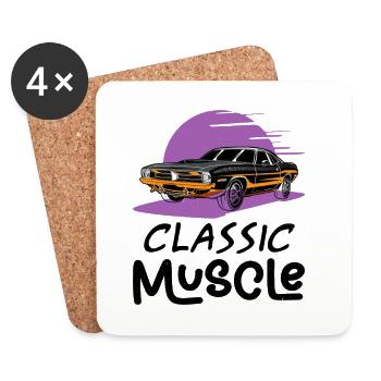 Muscle car classique confortable avec des détails néon - Dessous de verre (lot de 4) - blanc - Devant