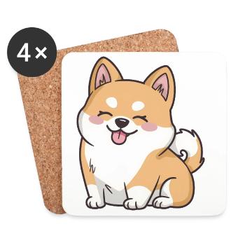 Cute Cartoon Shiba Inu - Coasters (set of 4) - white - Front