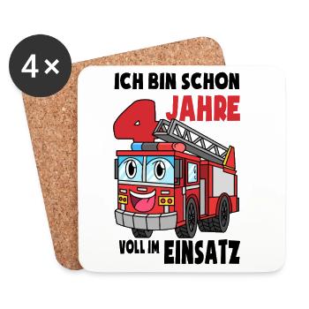 4 Geburtstag Feuerwehr Geschenk Junge 4 Jahre - Untersetzer (4er-Set) - Weiß - Vorne