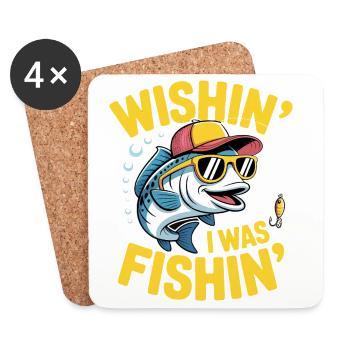 Drôle de poisson avec chapeau de pêcheur et lunettes de soleil - Dessous de verre (lot de 4) - blanc - Devant