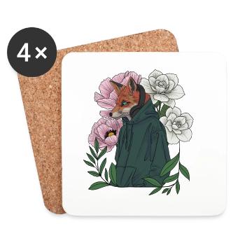 Fuchs mit Blumen und Hoodie - Untersetzer (4er-Set) - Weiß - Vorne