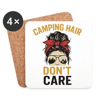 Cheveux de camping - Illustration sans soin - Dessous de verre (lot de 4) - blanc - Devant