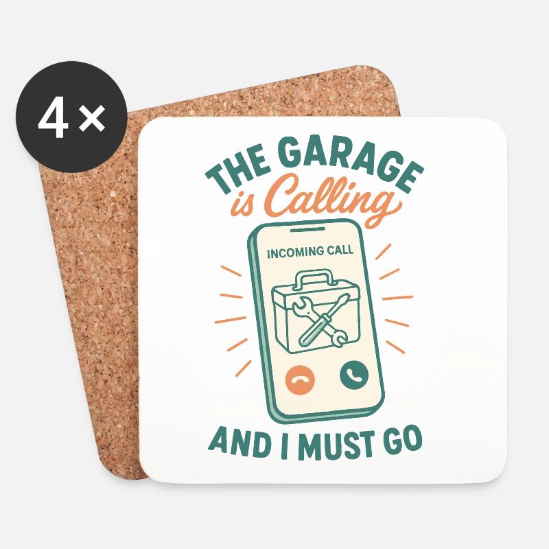 Die Garage Ruft Den Mechaniker Witziger Spruch - Untersetzer (4er-Set) - Weiß