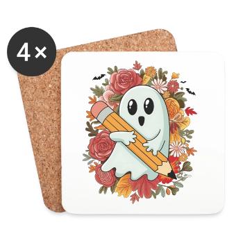 Geist Bleistift Halloween - Untersetzer (4er-Set) - Weiß - Vorne
