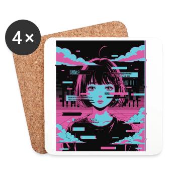 Motif esthétique de fille animée Vaporwave Glitch - Dessous de verre (lot de 4) - blanc - Devant