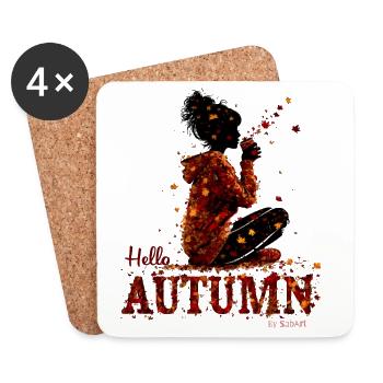 Hello Autumn – Cozy Girl and Hot Drink - Coasters (set of 4) - white - Front