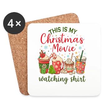 Weihnachtlicher Filmabend-Shirt - Untersetzer (4er-Set) - Weiß - Vorne