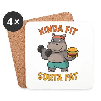 Kinda Fit Sorta Fat Funny Gym Cute Hippo Retro - Untersetzer (4er-Set) - Weiß - Vorne